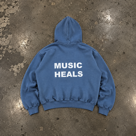 BLUE WAFFLE BOXY HOODIE