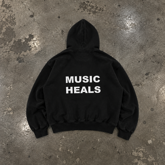 BLACK WAFFLE BOXY HOODIE