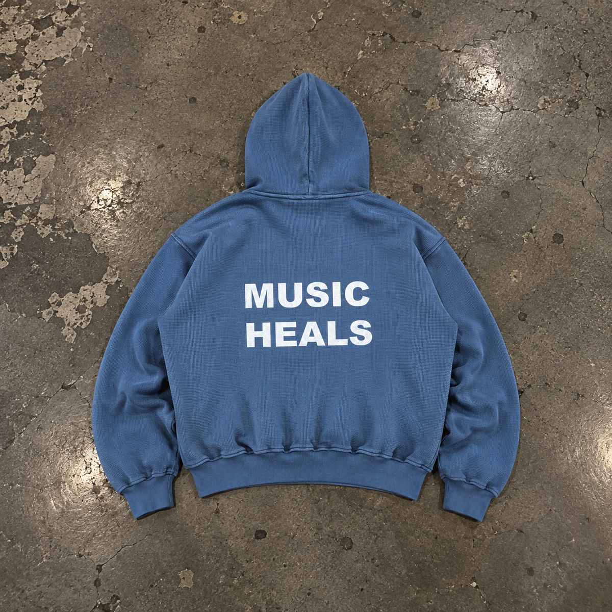 BLUE WAFFLE BOXY HOODIE