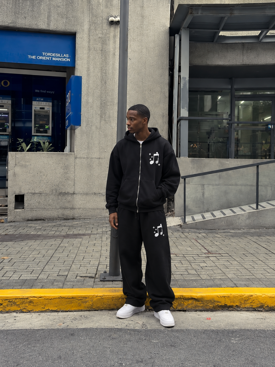 BLACK BAGGY WAFFLE MUSIC HEALS PANTS