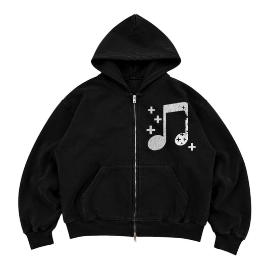 BLACK WAFFLE BOXY HOODIE