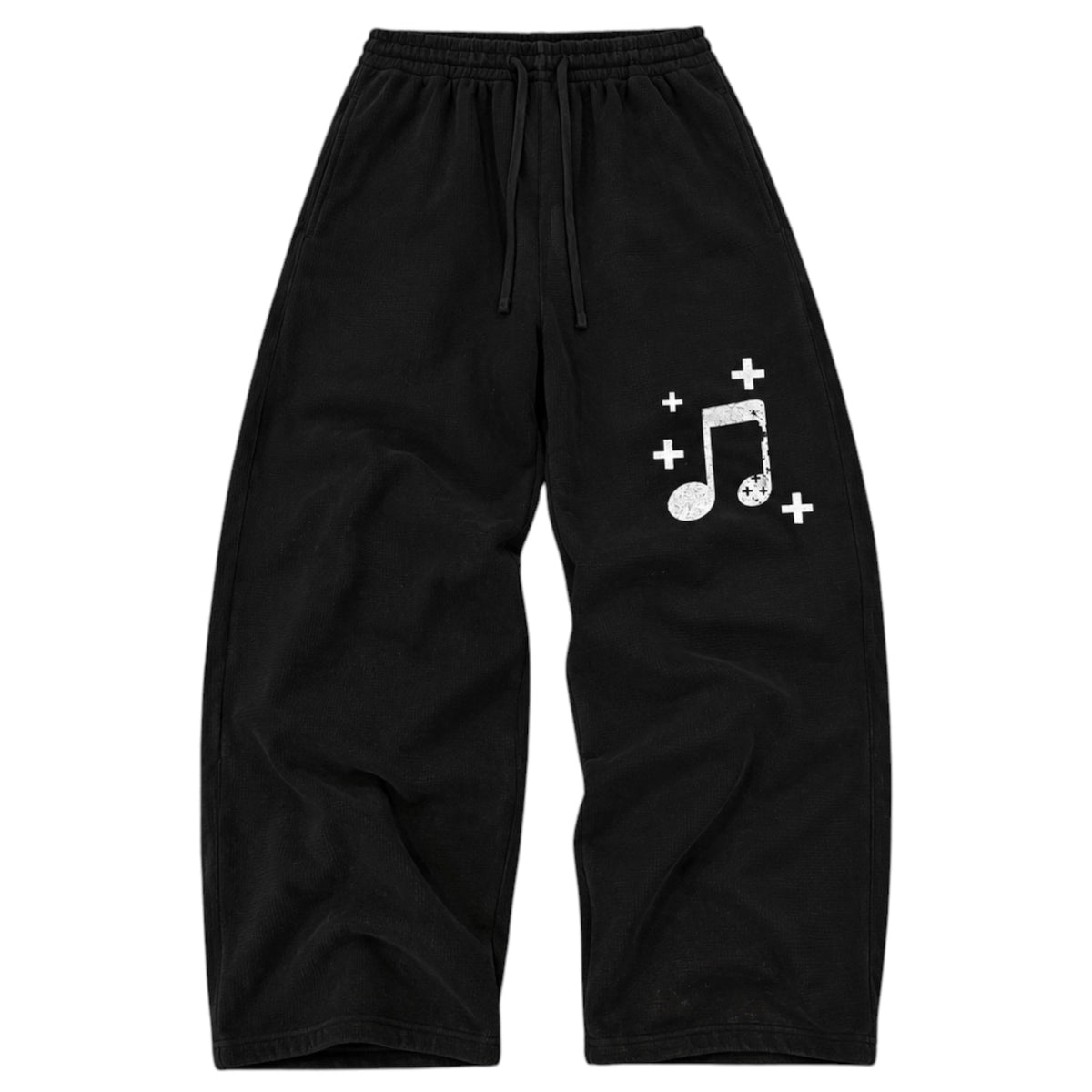 BLACK BAGGY WAFFLE MUSIC HEALS PANTS