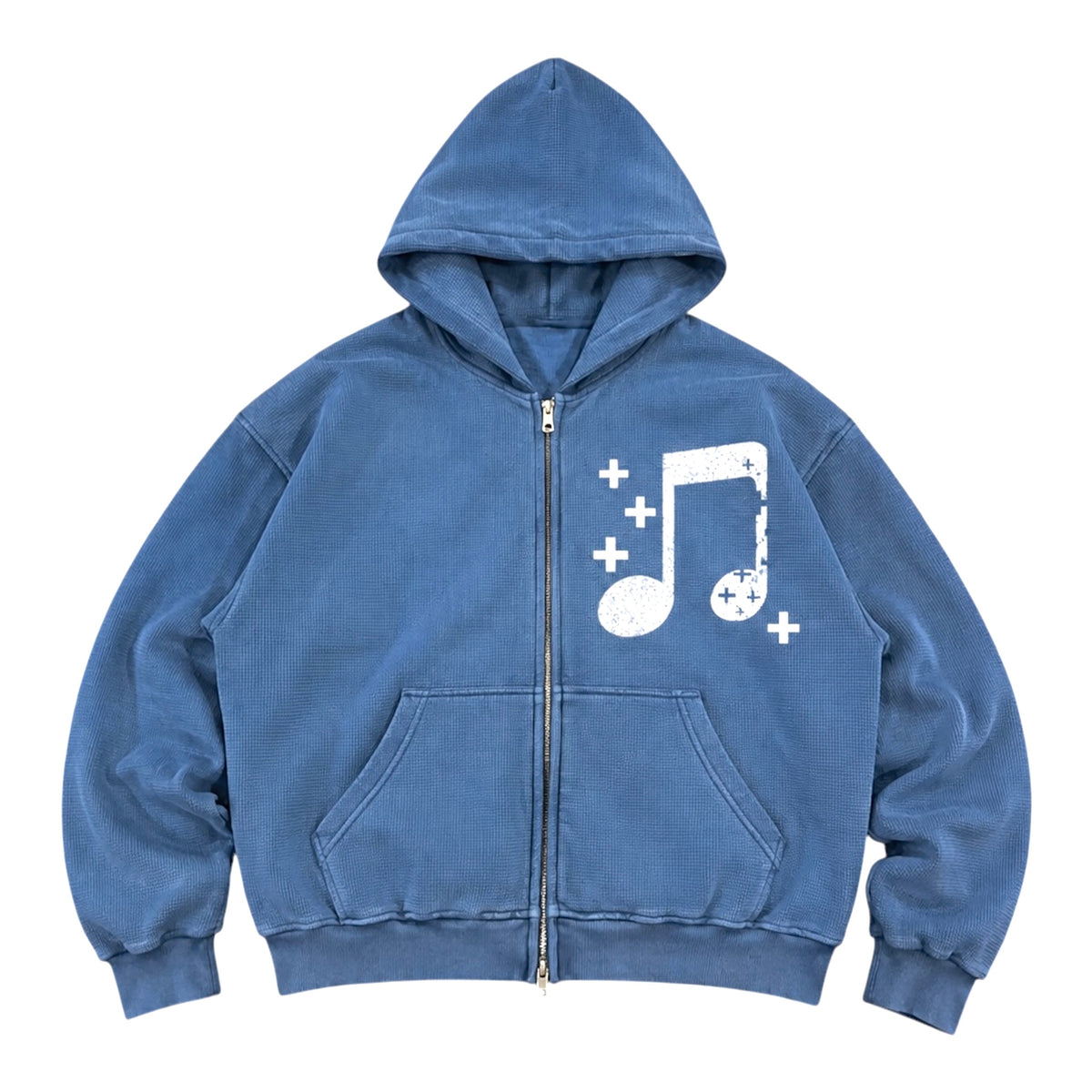 BLUE WAFFLE BOXY HOODIE
