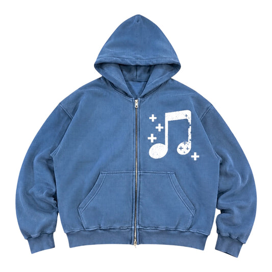 BLUE WAFFLE BOXY HOODIE